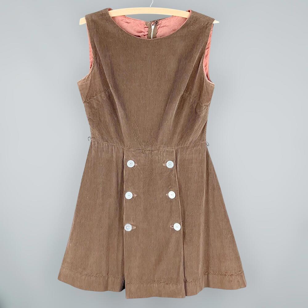 60s Brown Corduroy Dress with Button Detail